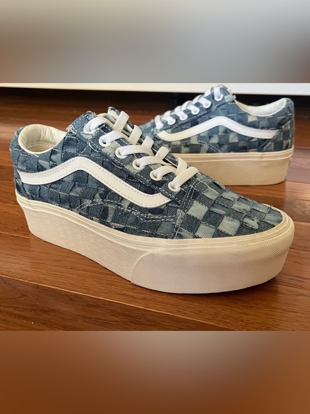 VANS OLD SKOOL STACKFORM WOVEN Denim Sneakers Size 7 Blue Like New! - Picture 1 of 5